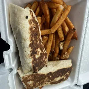 Chicken shawarma wrap with fries $8.99