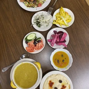 Feast for two sides, fattoush salad and hummus