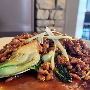 Mandarin pork with bok choi