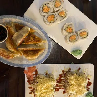 Top - Yum Yum roll, Bottom -  Crunch Munch Roll, Left -  Pot Stickers