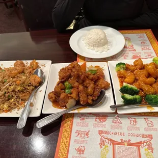 Shrimp fried rice, general tso, sesame shrimp
