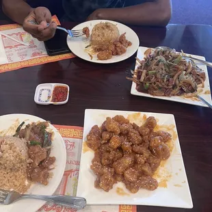 Dinner Sesame chicken, and Mongolian beef