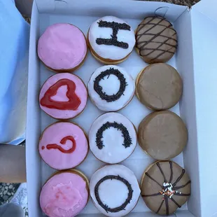 a dozen donuts in a box