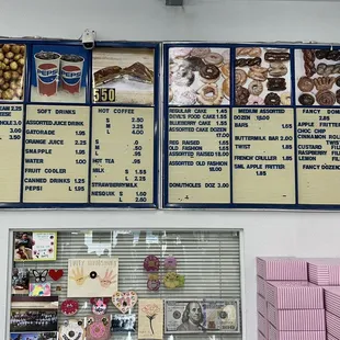 the menu and prices of the doughnuts