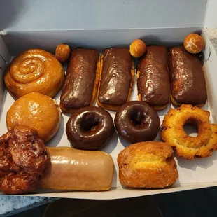 a variety of doughnuts in a box