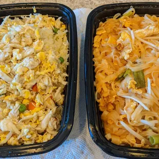 Not much crab, egg, or vegetable in the rice. Pad Thai noodles were badly overcooked,with no spice at all.Barely any chicken, egg, or onion.