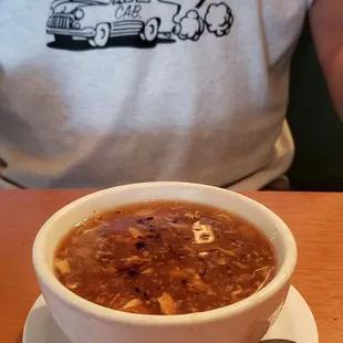 Hot &amp; Sour soup. Hubby said it was very good. not too spicy.
