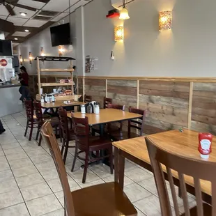 tables and chairs in a restaurant