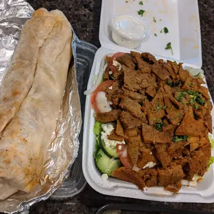 Chicken shawarma wrap + lamb/beef salad