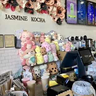 a display of stuffed animals