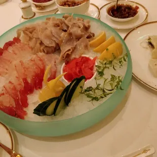 Giant clam and prawn sashimi