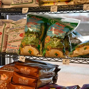 a variety of food items on shelves