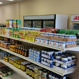 shelves of food and drinks