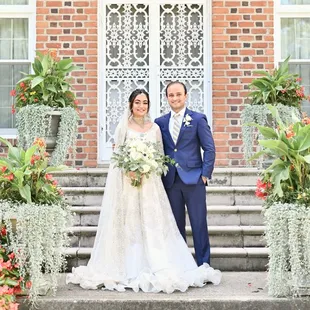 Bride and groom at Coxhall Gardens in Carmel, Indiana.