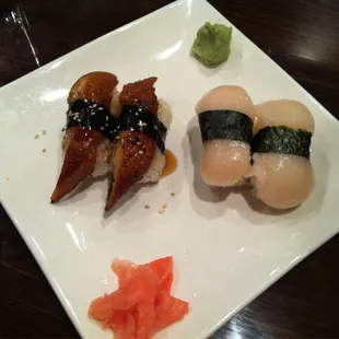 Eel and deep sea scallop sushi