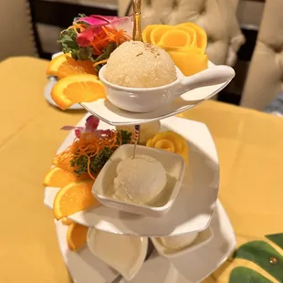 Mango sticky rice combination, paired with coconut icecream