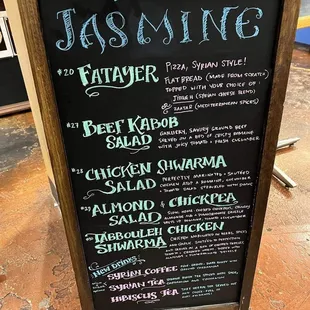 a blackboard with a menu on it