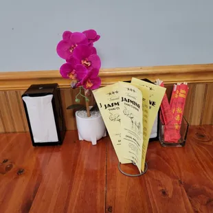 a purple orchid in a glass vase