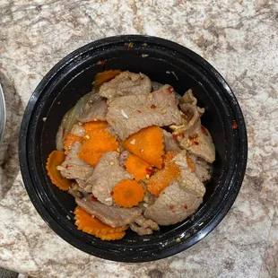 Peppered steak with no peppers? And it is the smell is not good either..