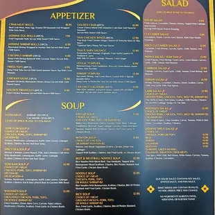 the menu for the restaurant