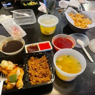 Sweet and Sour Chicken Lunch Combination w/ garlic sauce.