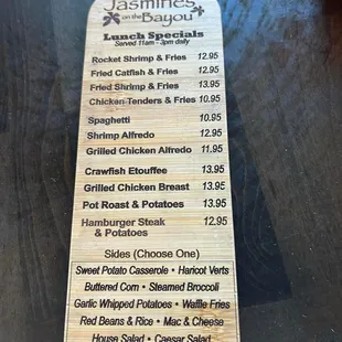 Lunch menu