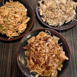 Deliciousness! Beef Pad Kee Mao, chicken Pad Thai, and chicken friend rice.