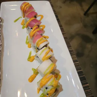 Tuna lovers roll. Two types of tuna wrapped around more tuna. Tasty tasty tasty.