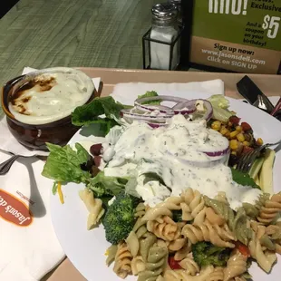Go for a French onion soup with all you can eat salad bar. Fantastic lazy day meal!