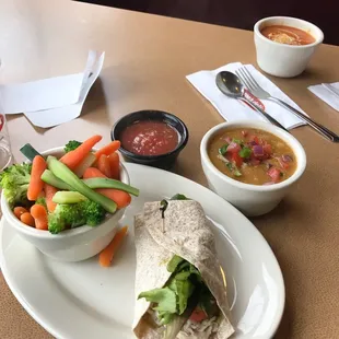 Turkey Wrap with mixed vegetables and soup