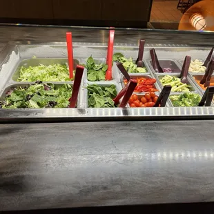 Salad bar, grilled cheese and tomato basil soup