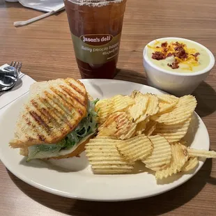 Chicken panini, chips &amp; Irish Soup