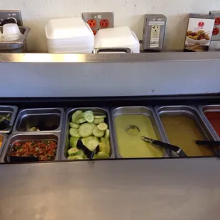 Great salsa bar - especially like the green guacamole-style and the green garlicky one!