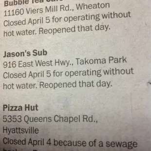 Washington Post 4/18/2013 Health Code Violation