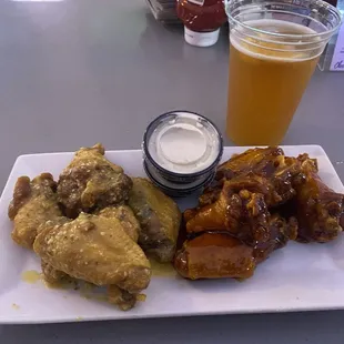 Garlic Parmesan and Bourbon wings.  Blue Moon