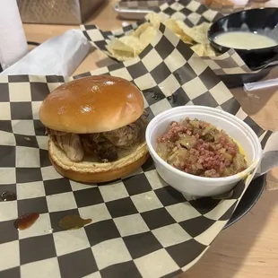 Pulled Pork Sandwhich and Cheesy bacon Potatoes