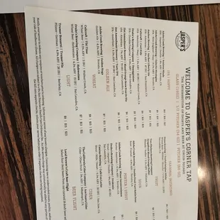 Drinks menu