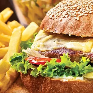 a burger and french fries