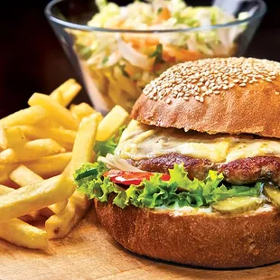 a burger and french fries