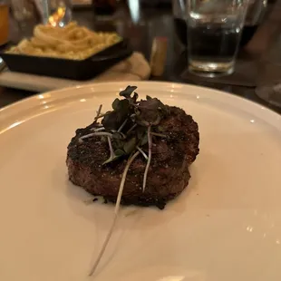 Hyplains Hand Cut Filet, deliciously done crust, tender mid rare inside. Delicious!