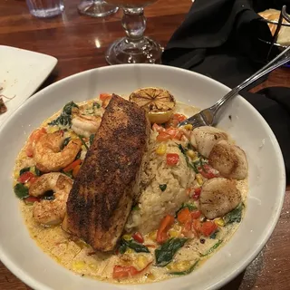 Blackened Salmon, Scallops & Shrimp