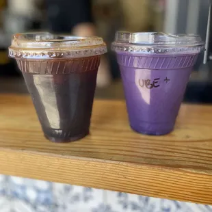 Regular cold brew and Ube Latte with coffee