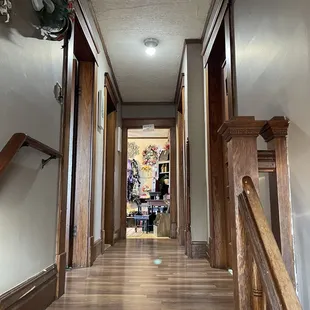 Stairs leading to the boutiques.