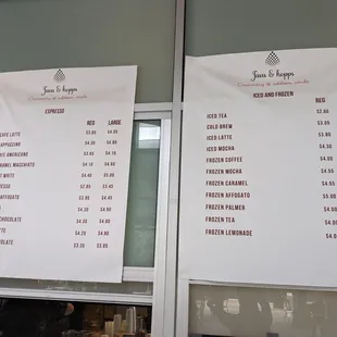 a menu for a coffee shop
