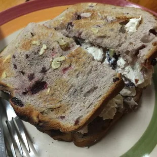 Chicken salad on house-made raspberry wheat bread.