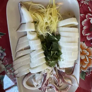 Poached squid With five treasure sauce