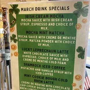 menu for march drink specials