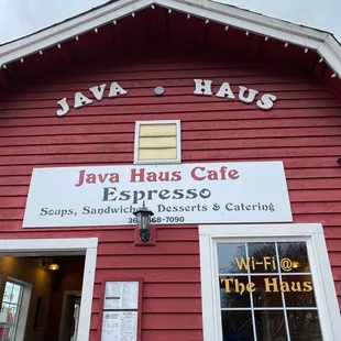 the entrance to java haus cafe