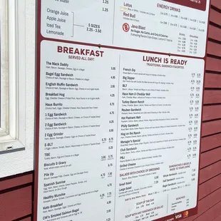 a menu for breakfast