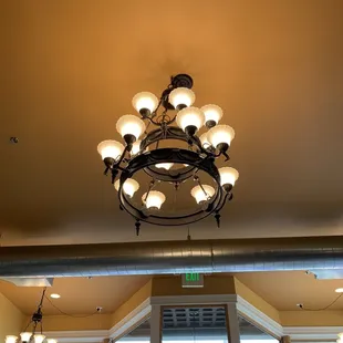 a large chandelier in a restaurant